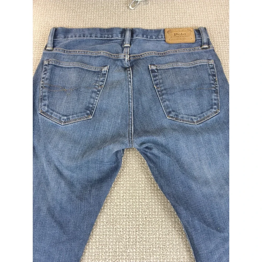 Polo Ralph Lauren Varick Slim Straight Jeans Men Blue Distressed Faded Wash